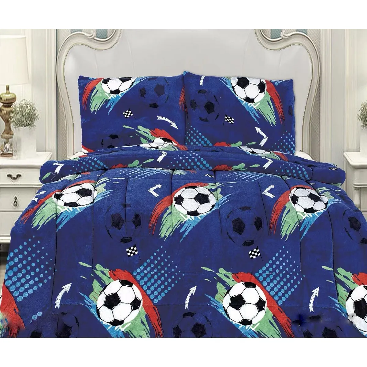 GENERICO - COBERTOR POLAR CON CHIPORRO 1.5 PLAZAS FY DISEÑO BALON DE FUTBOL