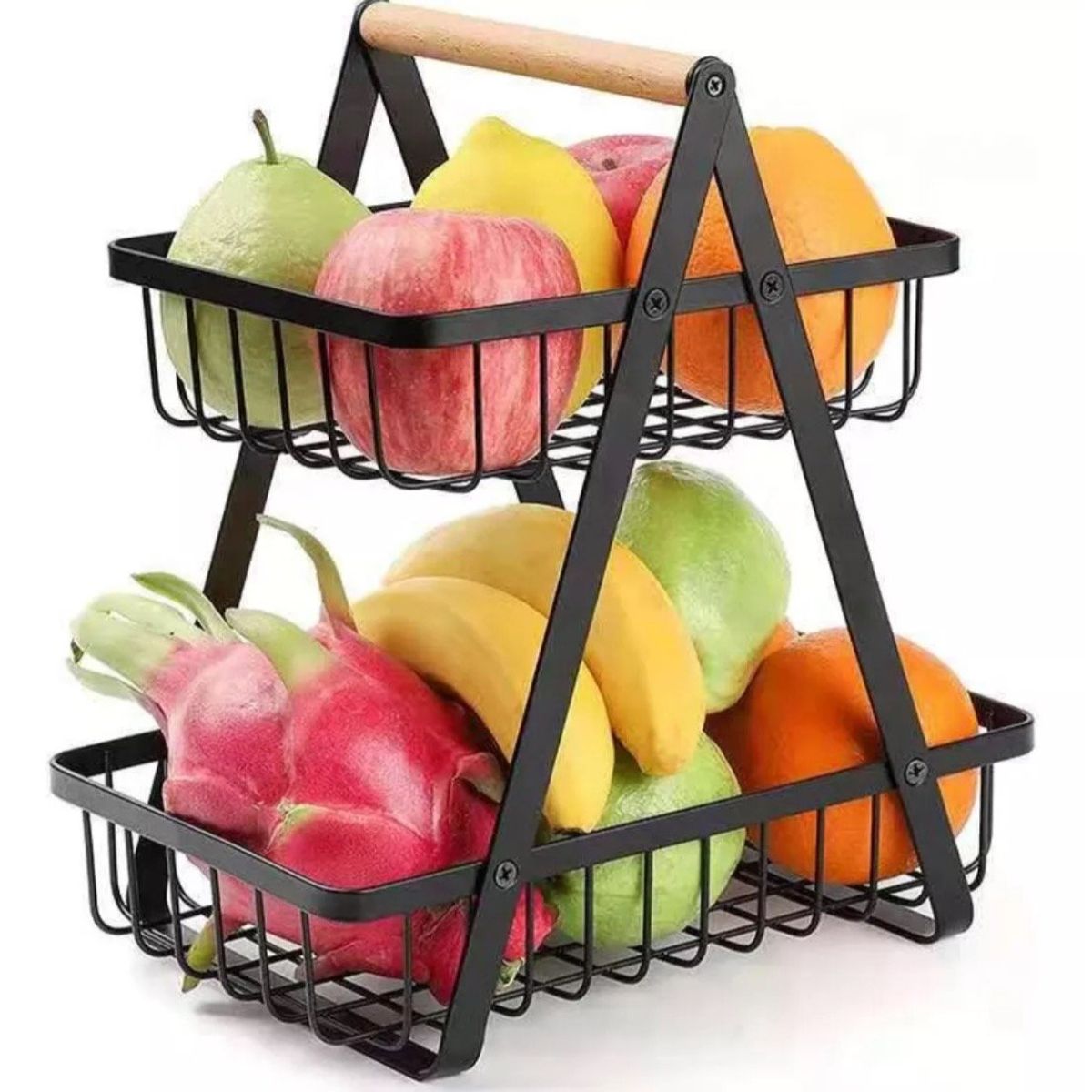 GENERICO - Frutero De Mesa Canasto Para Frutas Cocina Hogar 2 Niveles Color Negro