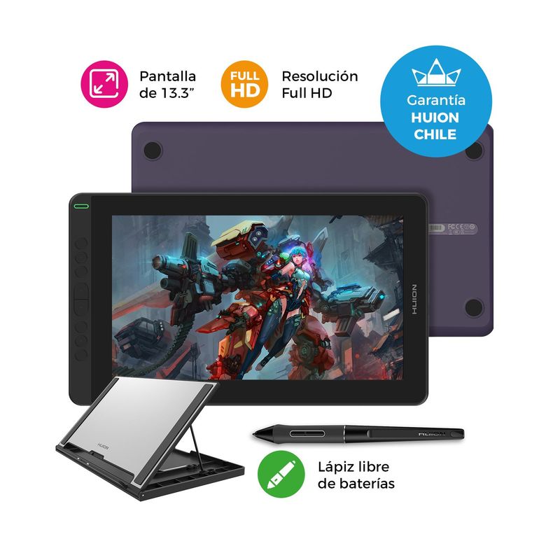 HUION - Tableta Gráfica Monitor Huion Kamvas 13 Purple -Incluye Stand y Guante