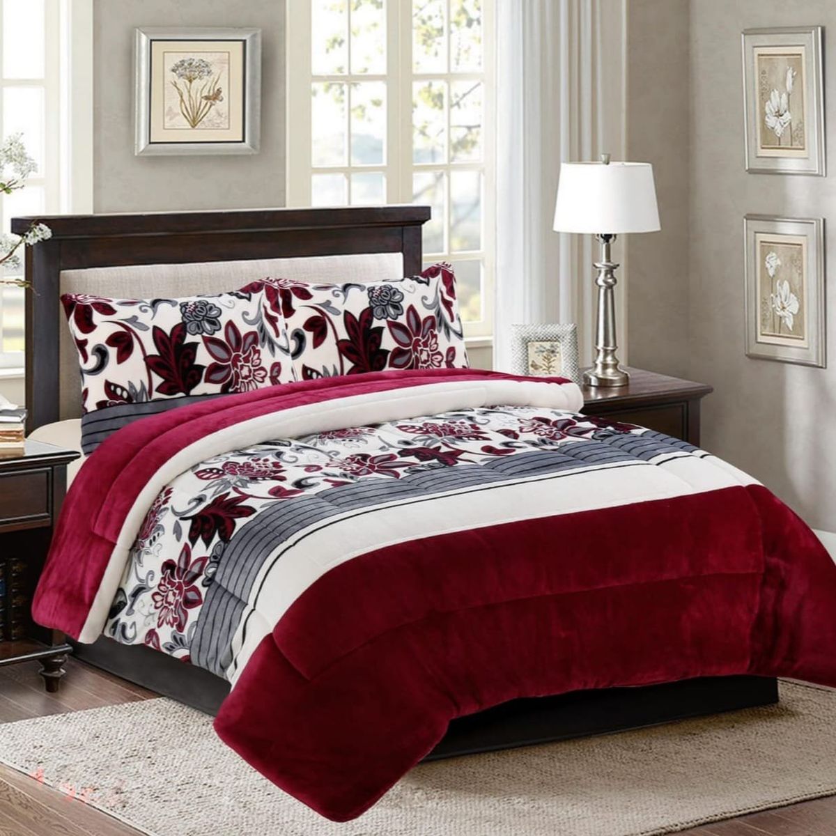 GENERICO - COBERTOR POLAR CON CHIPORRO 1.5 PLAZAS FY DISEÑO FLOR BURDEO