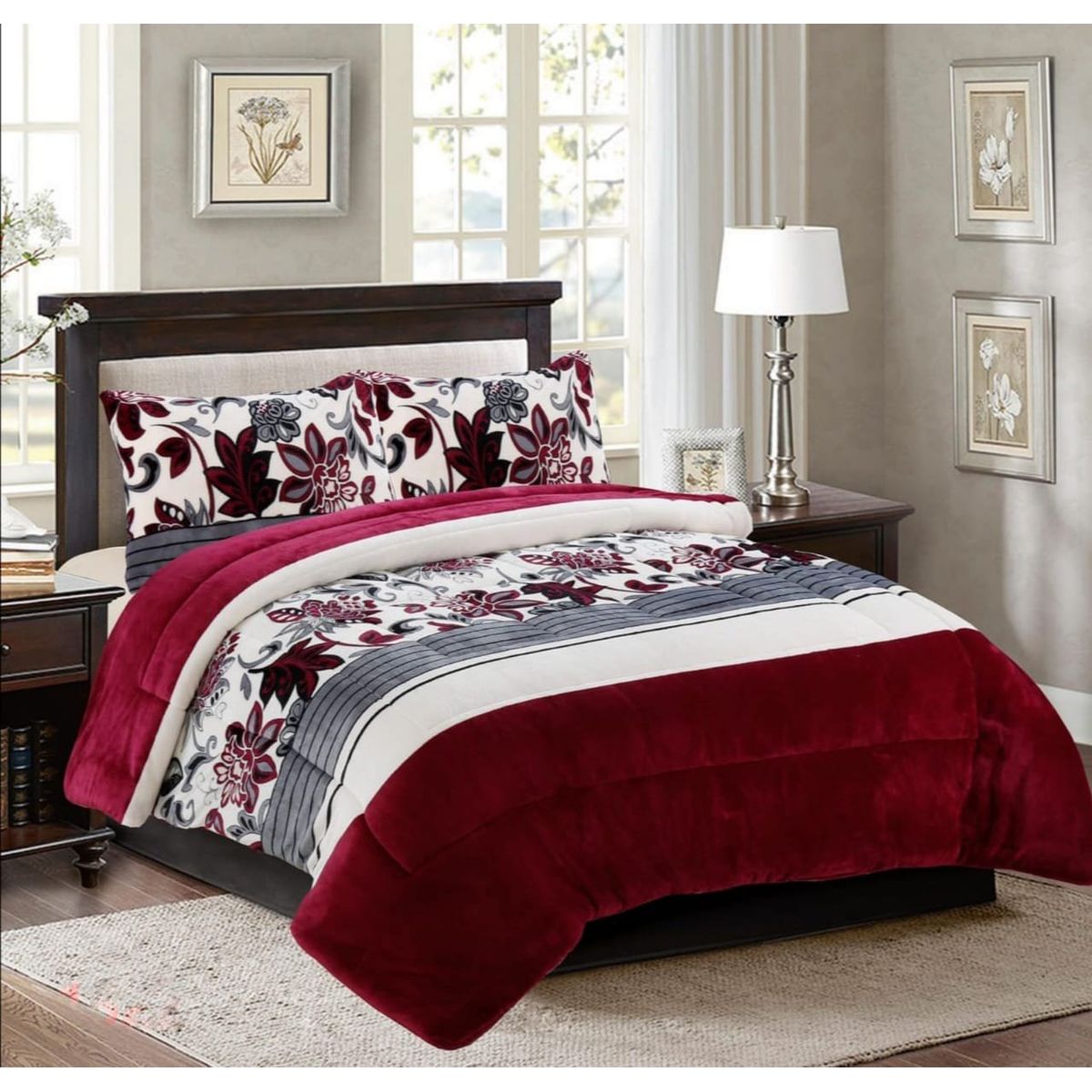 GENERICO - COBERTOR POLAR CON CHIPORRO 1.5 PLAZAS FY DISEÑO FLOR BURDEO