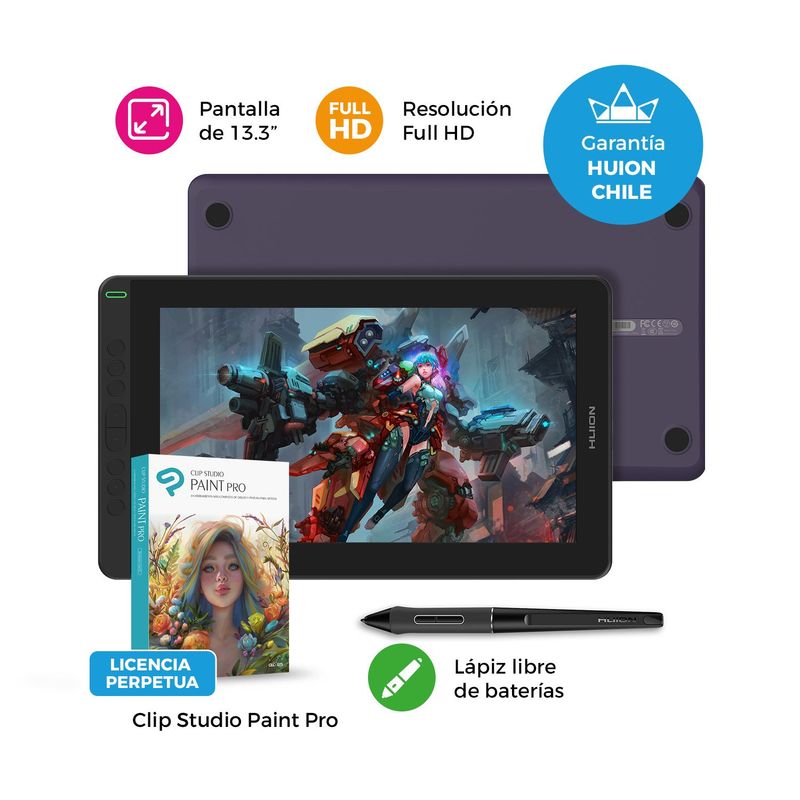 HUION - Tableta Gráfica Monitor Huion Kamvas 13 Purple - Incluye Software