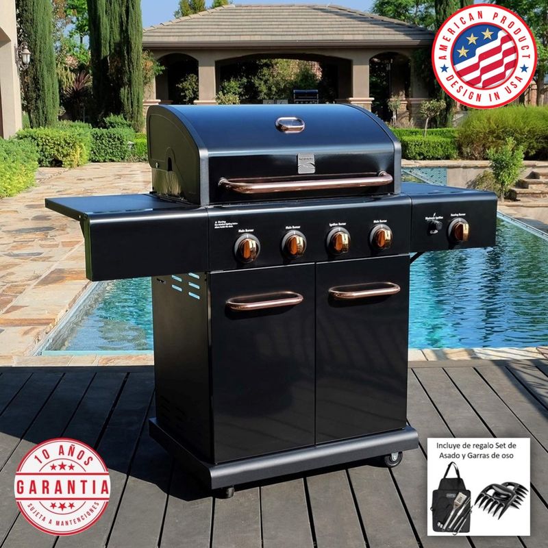 KENMORE - Parrilla a gas 4 Quemadores + Sellador lateral - + set de asado