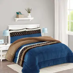 GENERICO - COBERTOR POLAR CON CHIPORRO 2 PLAZAS FY DISEÑO AZUL CAFE