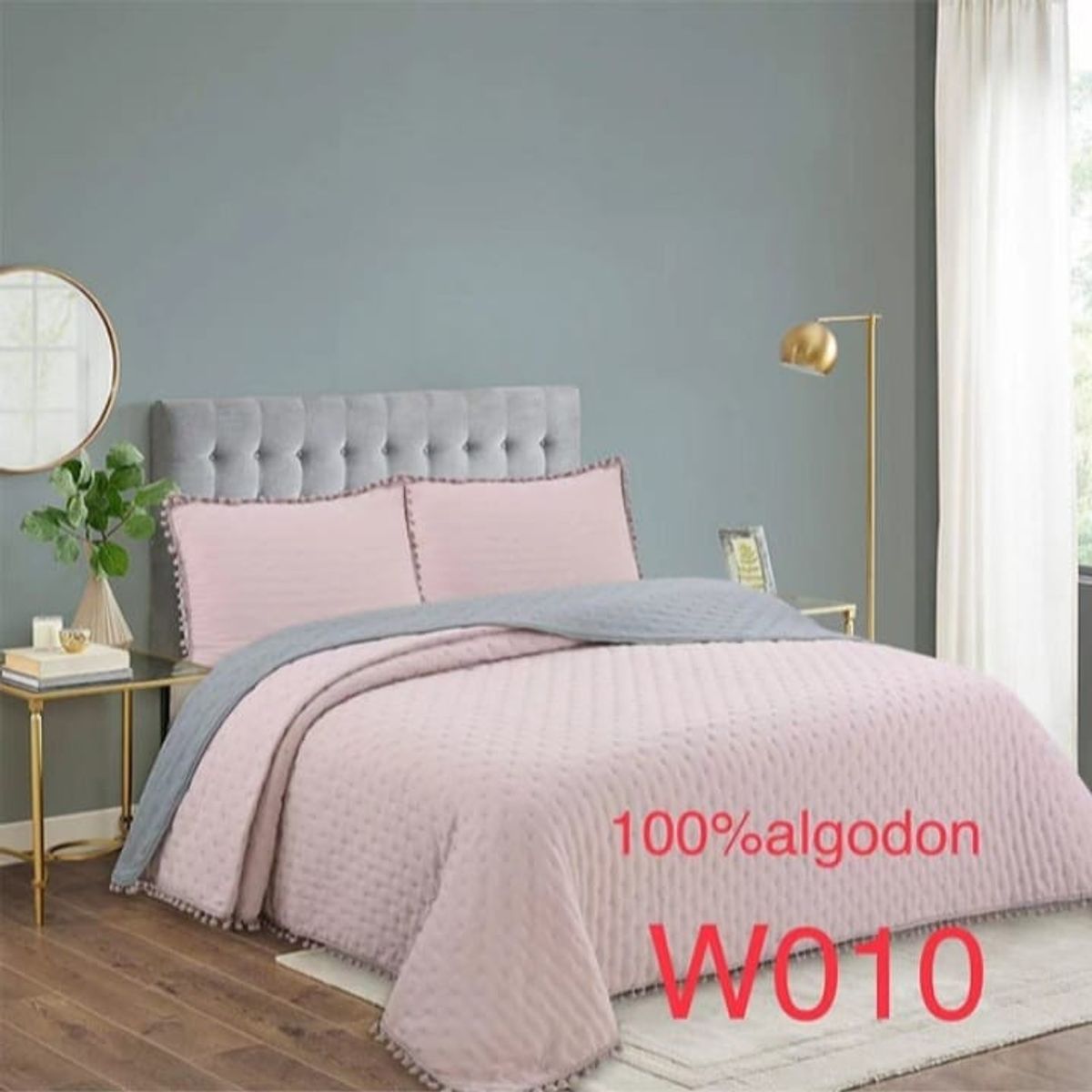 GENERICO - Cobertor de Verano Reversible 1,5 Plaza 100% Algodón Palo Rosa y Gris