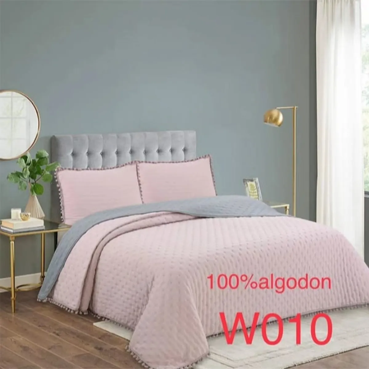 GENERICO - Cobertor de Verano Reversible 1,5 Plaza 100% Algodón Palo Rosa y Gris