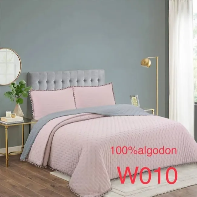 GENERICO - Cobertor de Verano Reversible 1,5 Plaza 100% Algodón Palo Rosa y Gris