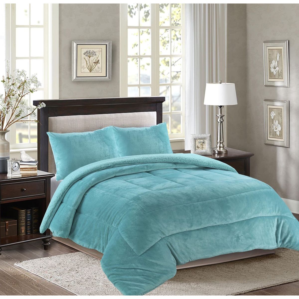 GENERICO - COBERTOR POLAR CON CHIPORRO KING FY DISEÑO UNICOLOR CELESTE