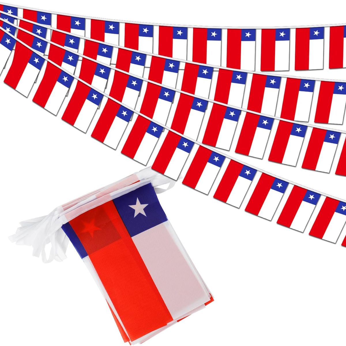 GENERICO - Guirnalda de Bandera Chilena Tela 7 metros largo.