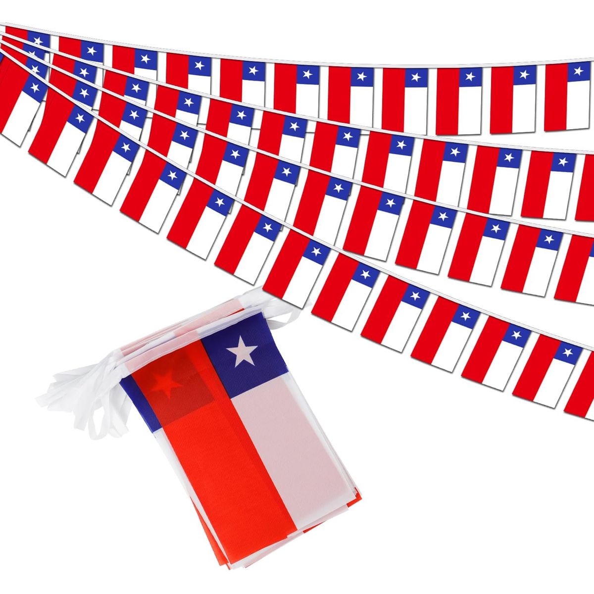 GENERICO - Guirnalda de Bandera Chilena Tela 7 metros largo.