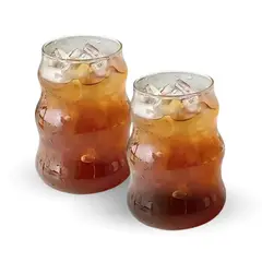 SANTU HOME & DECO - Set 2 Vasos Alto Diseño Ondas Bebidas y Coctel Vidrio 530ml