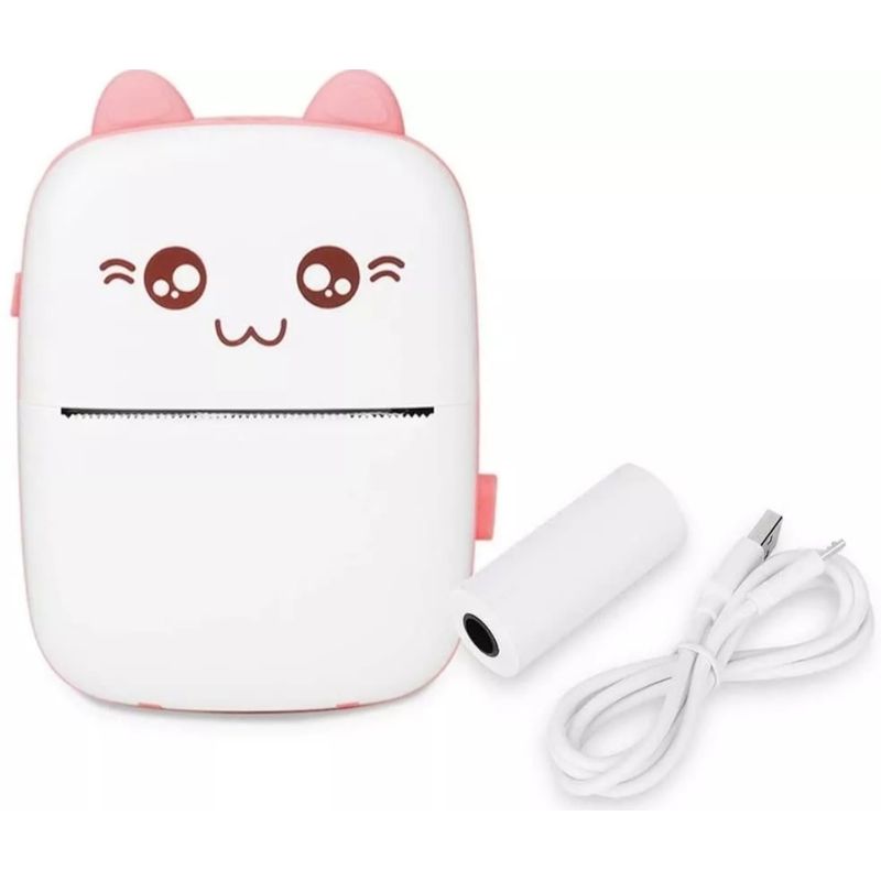 GENERICO - Mini Impresora Térmica Portátil Bluetooth Gatito + 1 Rollo
