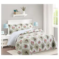 COMPRAPO - Cubrecama Quilt Sherpa 2 Plazas Mod. Patch Roses + 2 Fundas 50x70 Cm.