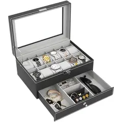 GENERICO - Caja Organizadora Relojes Y Joyas 2 Niveles Cofre Joyería