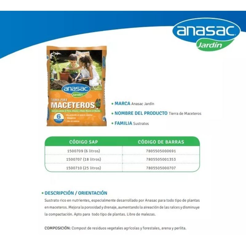 ANASAC - Tierra Para Maceteros 25 Litros Anasac Jardin