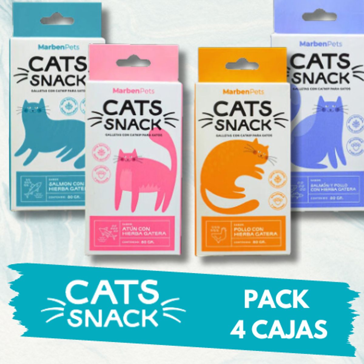 MARBEN PETS - CATS SNACK GALLETAS GATO CON CATNIP, PACK x 4 CAJAS