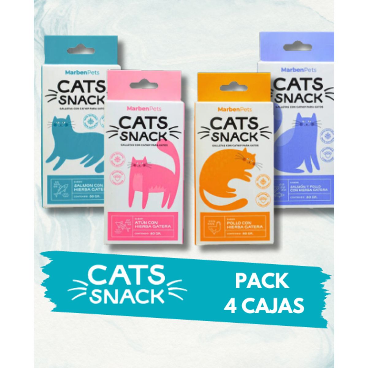 MARBEN PETS - CATS SNACK GALLETAS GATO CON CATNIP, PACK x 4 CAJAS