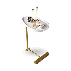 SANTU HOME & DECO - Mesa Madera Lateral de Pedestal Blanco Estilo Mármol