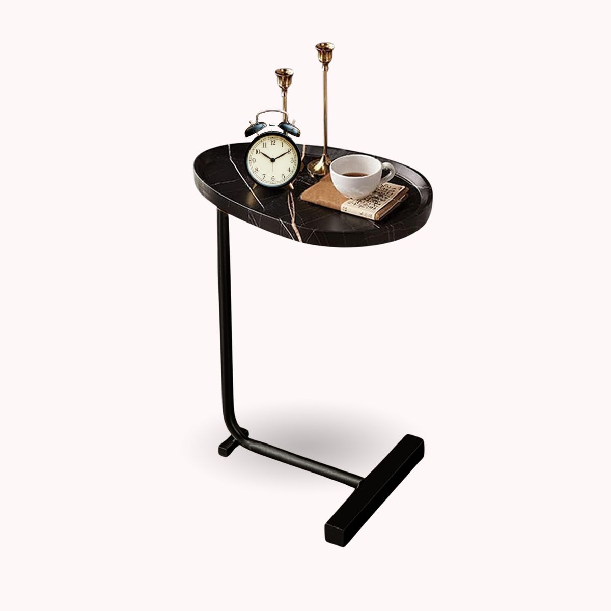 SANTU HOME & DECO - Mesa Auxiliar Lateral De Pedestal Negro