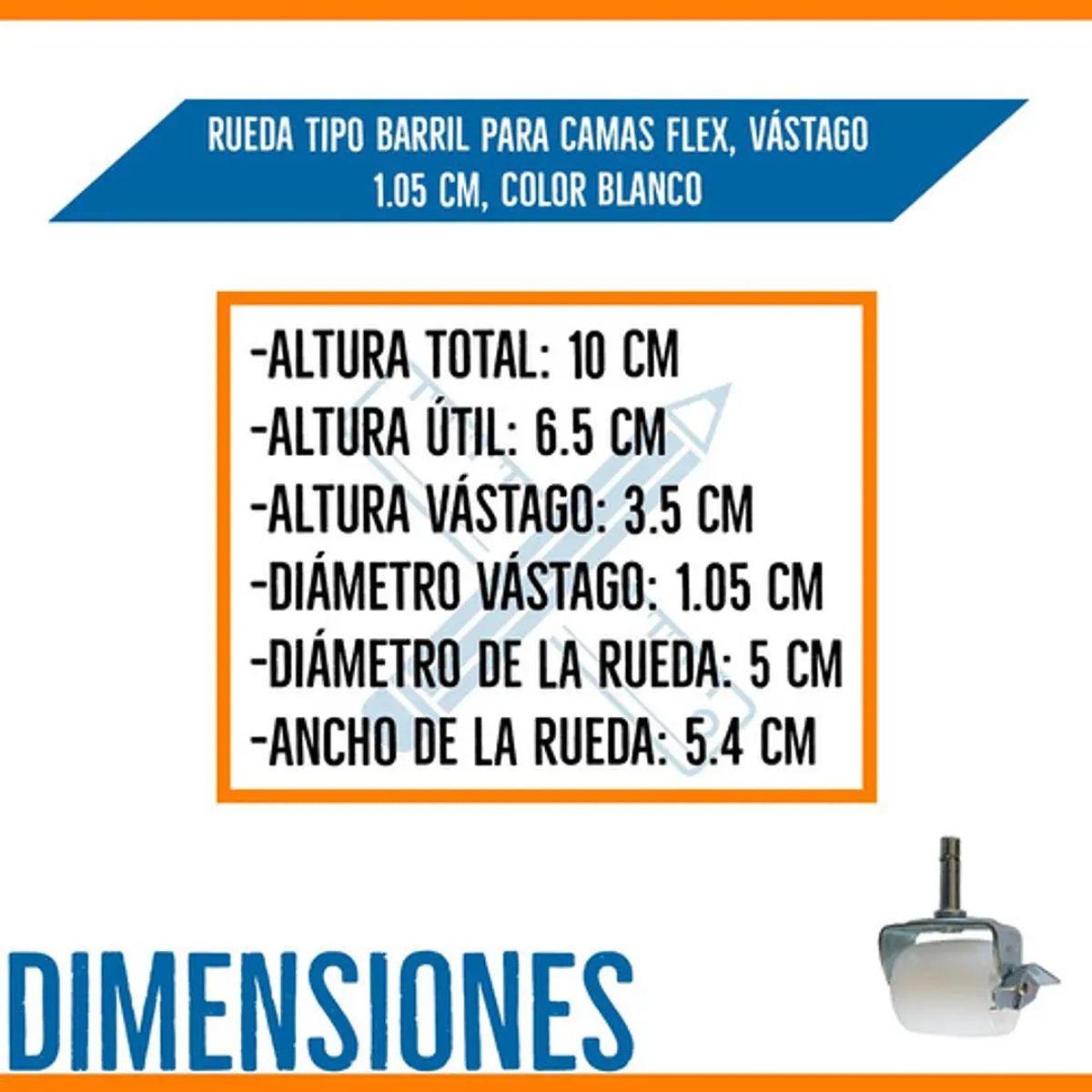 BLOCCARE - Rueda Tipo Barril Negro Para Camas Flex, Vástago 1.05 Cm