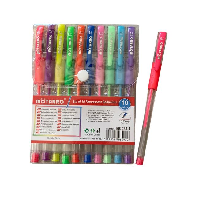 MOTARRO - Bolígrafos Gel - 10 colores flúor