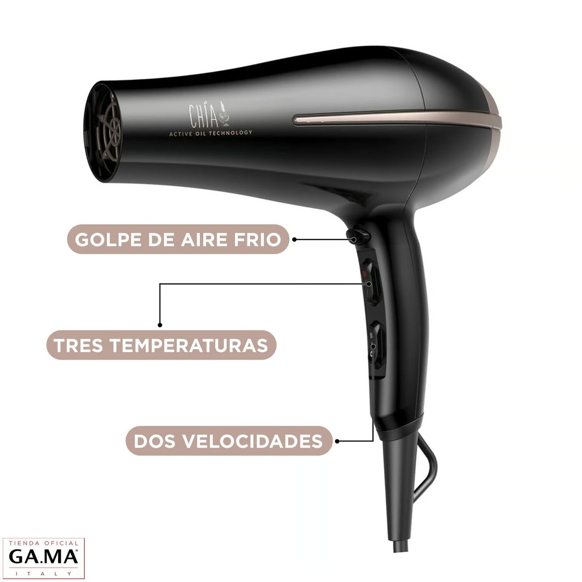 GAMA - Combo Secador + Plancha Gama Chia Active Oil Technology