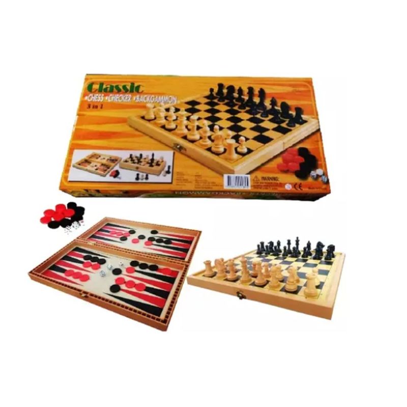 GENERICO - Ajedrez Grande Madera 39cms Tablero Damas Backgammon 3 En 1