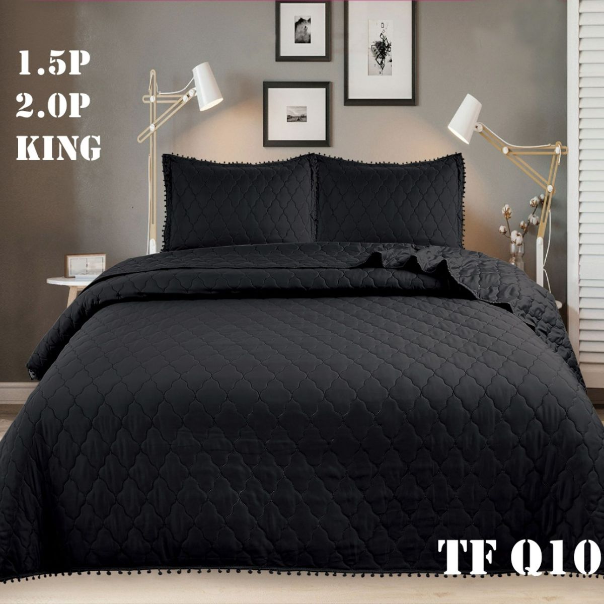 GENERICO - Cubrecama - Cobertor de algodon tipo Quilt King Negro