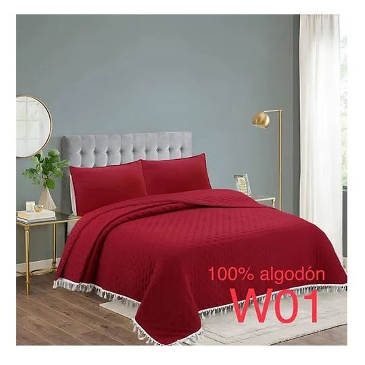 GENERICO - Cubrecama - Cobertor de algodon tipo Quilt King Burdeo