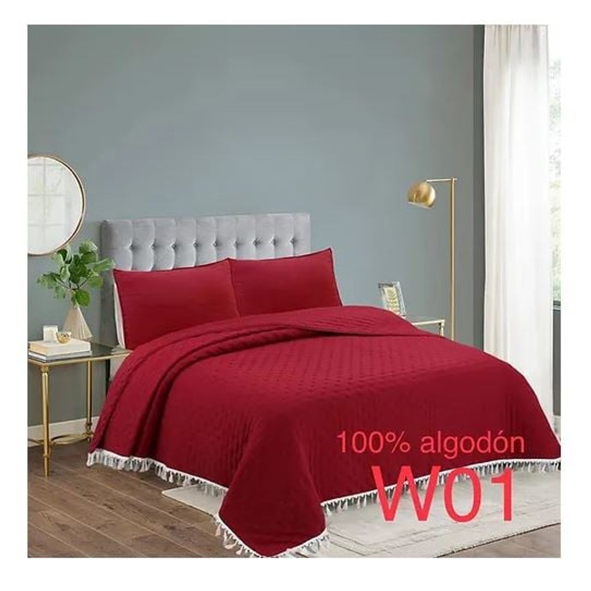 GENERICO - Cubrecama - Cobertor de algodon tipo Quilt King Burdeo