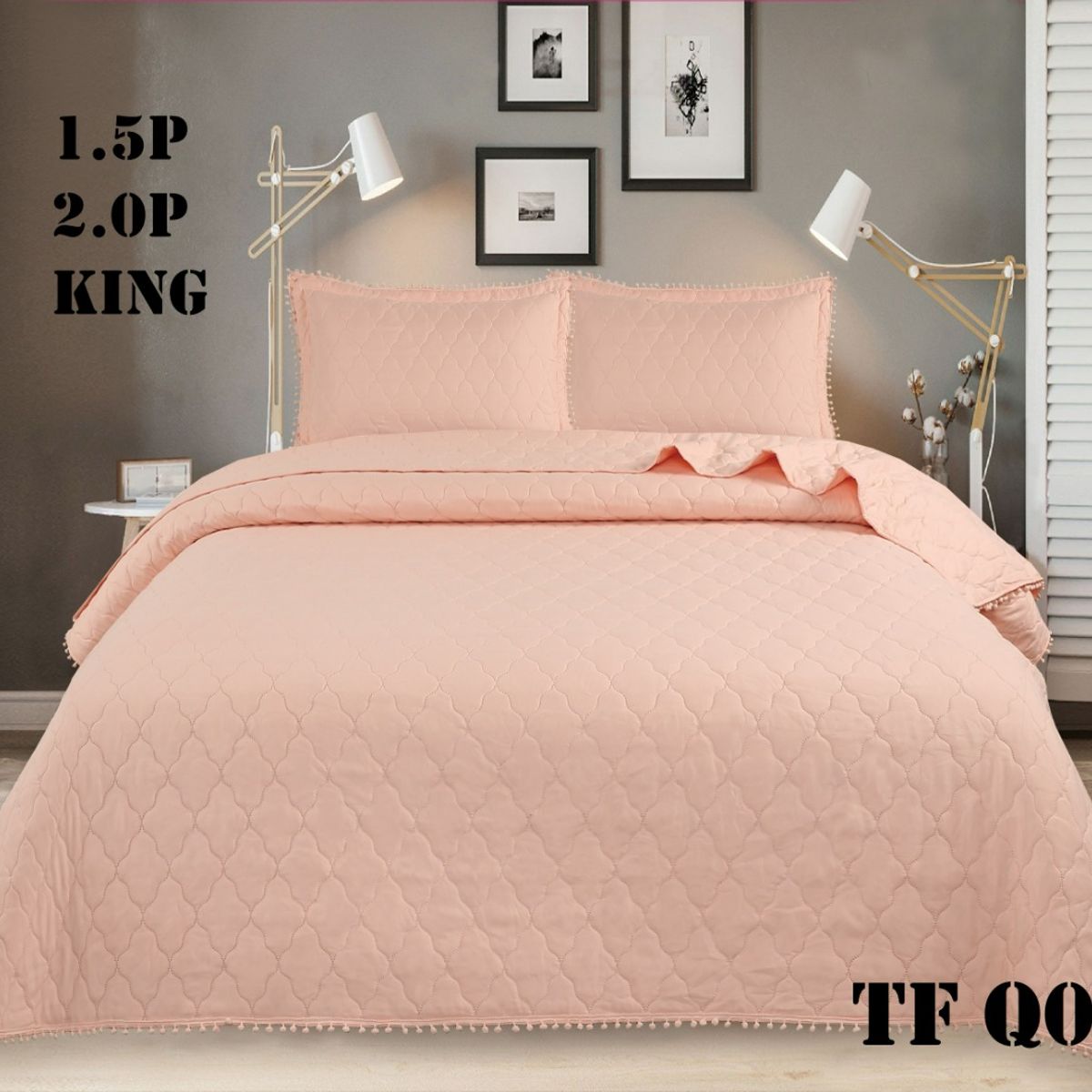 GENERICO - Cubrecama Cobertor de algodon Tipo Quilt 2 Plazas Salmon