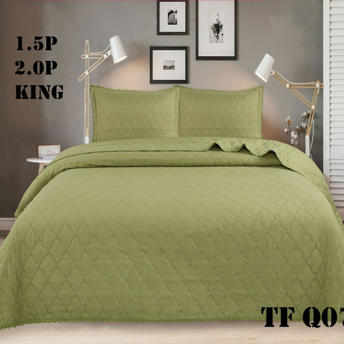 GENERICO - Cubrecama Cobertor de algodon Tipo Quilt 2 Plazas Verde