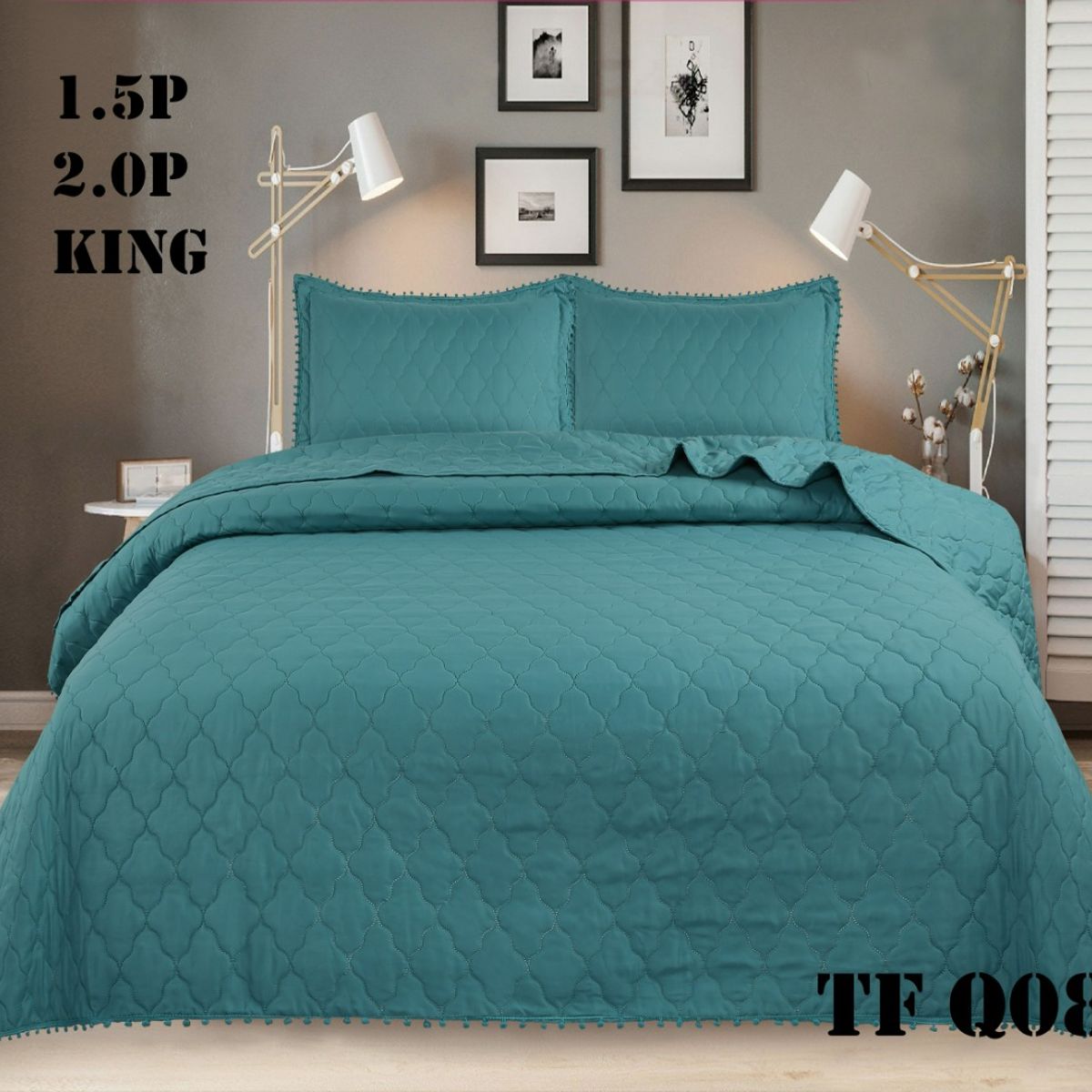 GENERICO - Cubrecama Cobertor de algodon Tipo Quilt 2 Plazas Turquesa