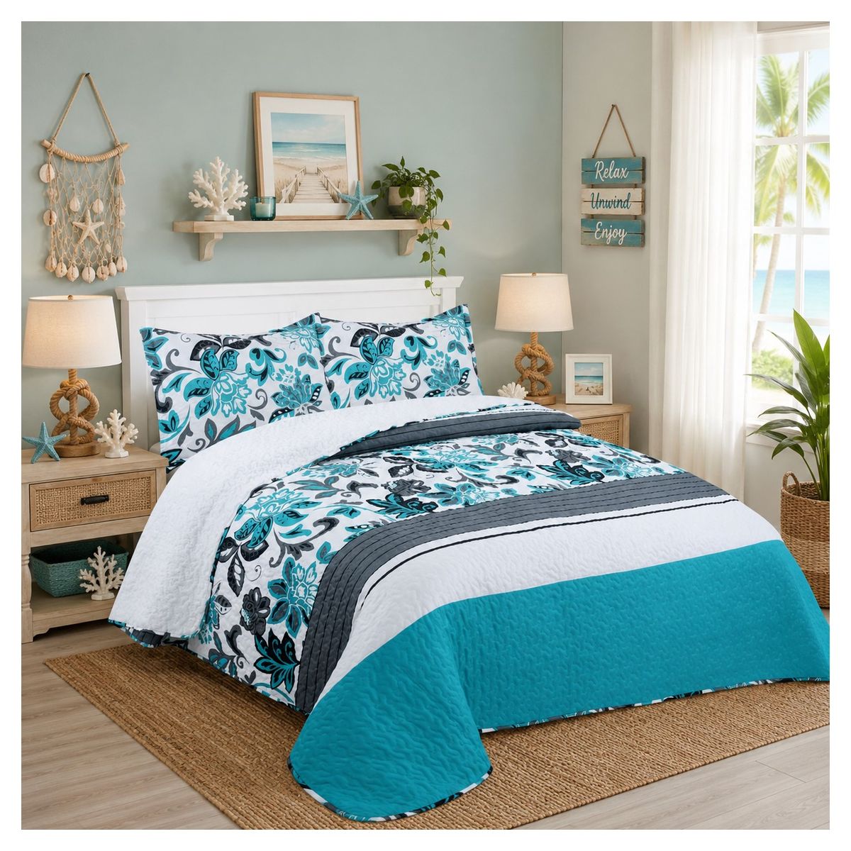 COMPRAPO - Cubrecama Quilt Sherpa 2 Plazas Mod. Naturezza Calipso + 2 Fundas