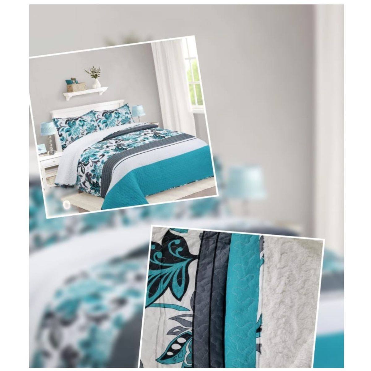 COMPRAPO - Cubrecama Quilt Sherpa 2 Plazas Mod. Naturezza Calipso + 2 Fundas