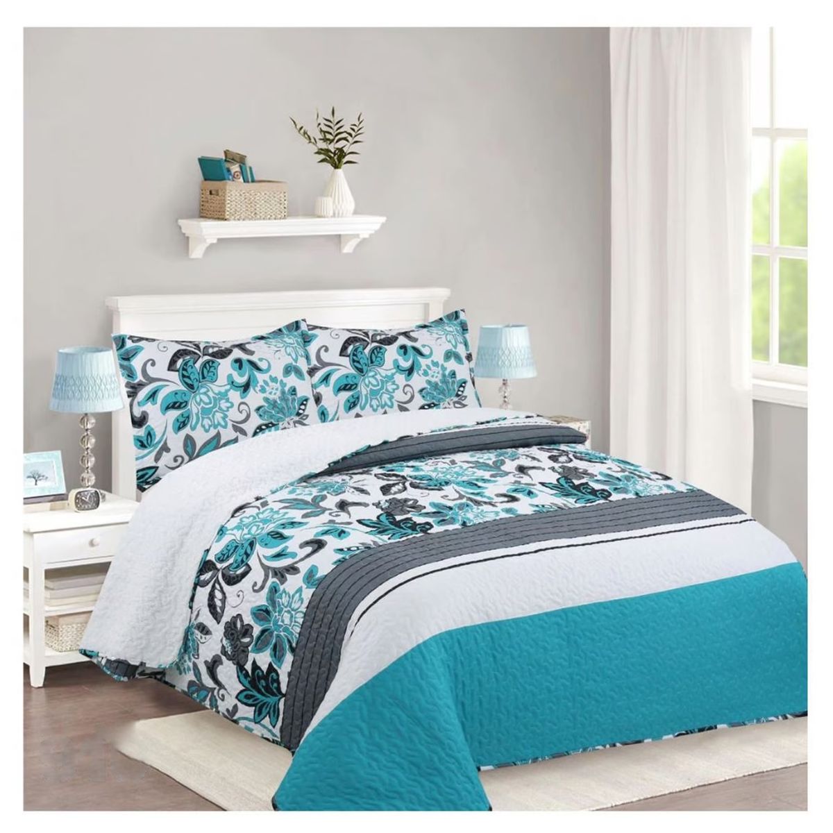 COMPRAPO - Cubrecama Quilt Sherpa 2 Plazas Mod. Naturezza Calipso + 2 Fundas