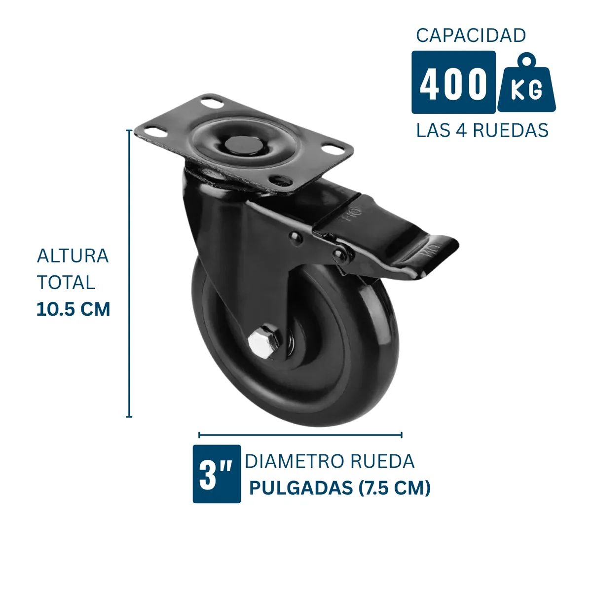 DICAS - Ruedas Para Muebles Giratorias Con Freno 3 Pulgadas Set De 4