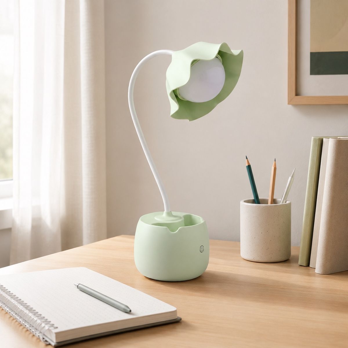 HOMESTAR - Lámpara de escritorio flor verde LED touch