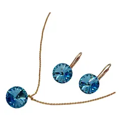 GENERICO - Conjunto Aros Colgantes Collar Cristal Celeste Baño Oro 18