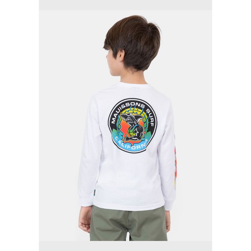 MAUI AND SONS - Polera ML Top Surf Sharkman Blanco Niño Maui And Sons