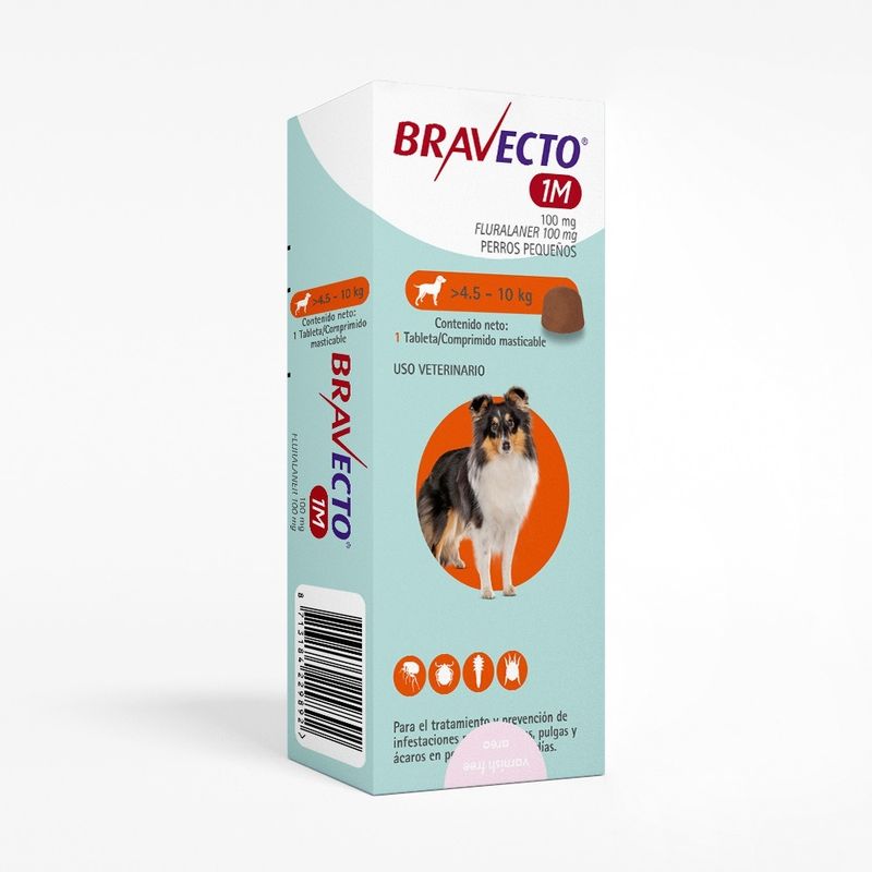 BRAVECTO - BRAVECTO PERRO ANTIPARASITARIO 1 MES 1 TABLETA 4.5 A 10 KG
