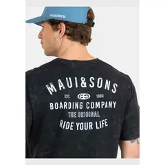 MAUI AND SONS - Polera MC Timeless Wave Negro Hombre