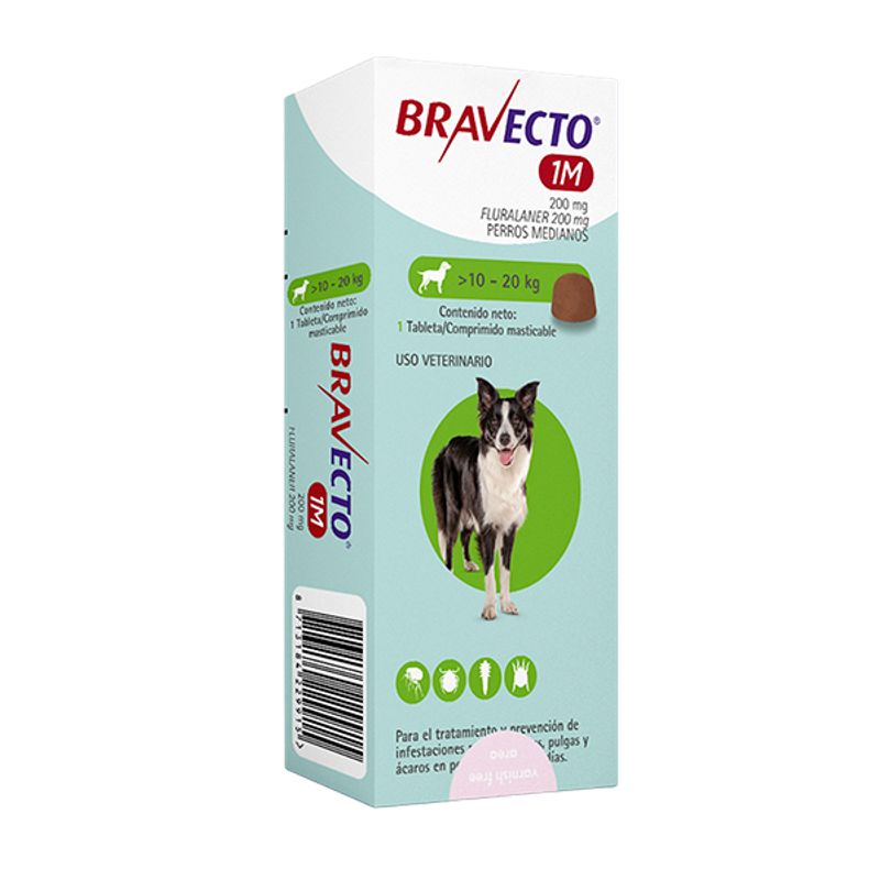 MSD - BRAVECTO PERRO 1 MES X 1 TABLETA 10 A 20 KG