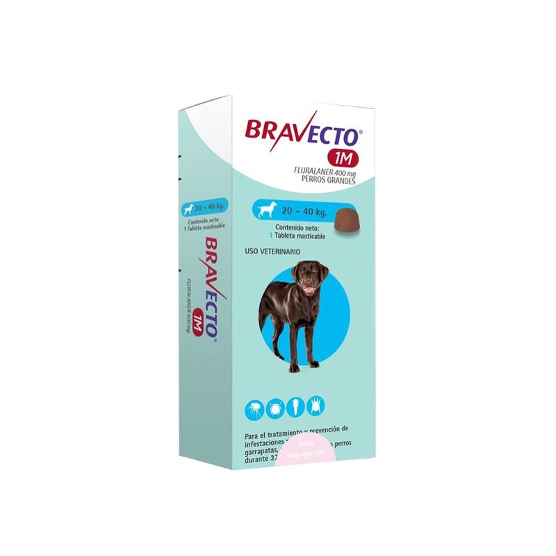 MSD - BRAVECTO PERRO 1 MES X 1 TABLETA 20 A 40 KG