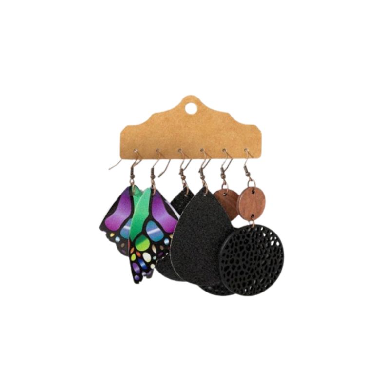 GENERICO - Tripack de pendientes con diseño recortado con forma de mariposa