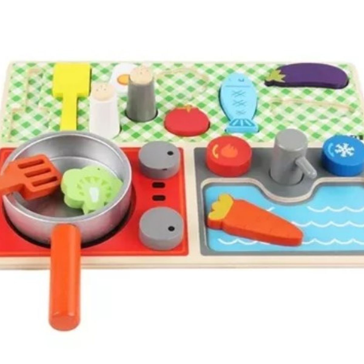 JUGUETON - Juego Madera Encaje Set Cocina Encimera Montessori