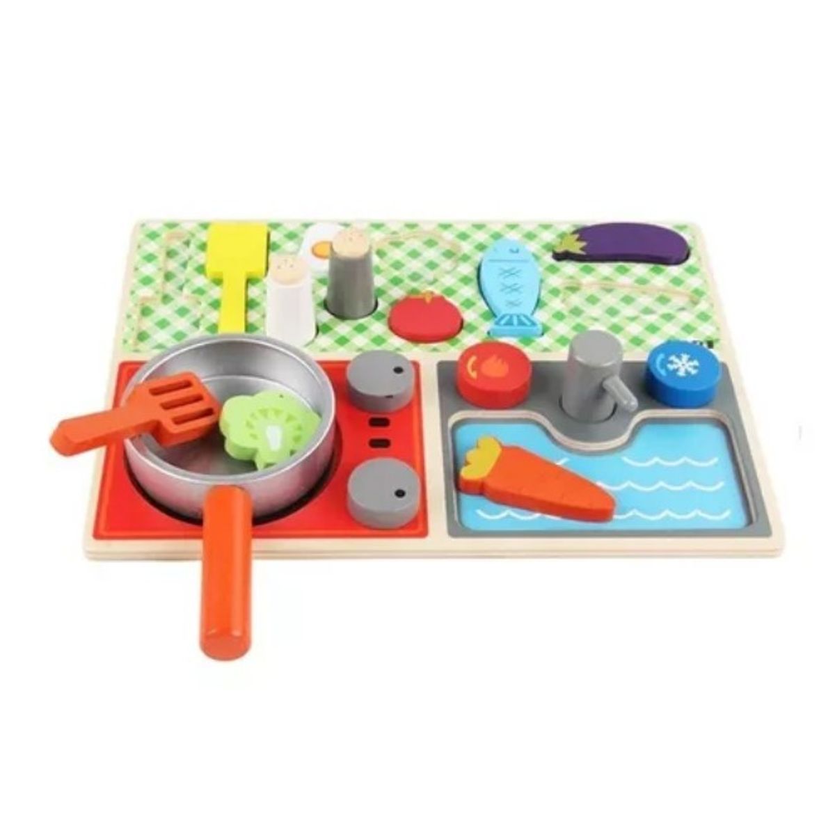 JUGUETON - Juego Madera Encaje Set Cocina Encimera Montessori