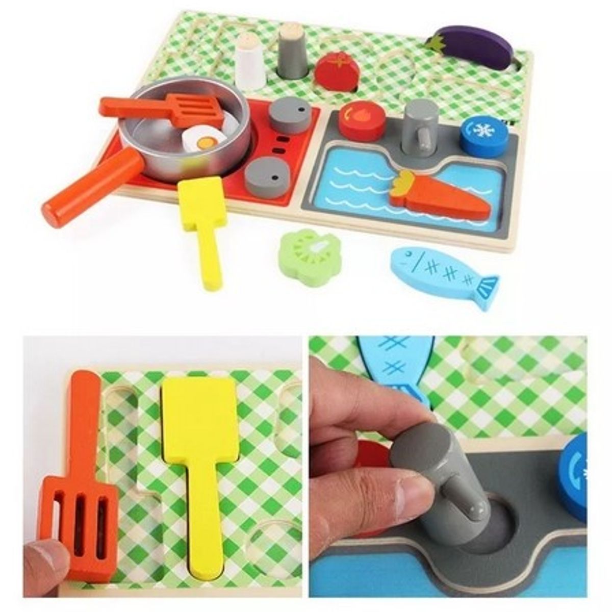 JUGUETON - Juego Madera Encaje Set Cocina Encimera Montessori