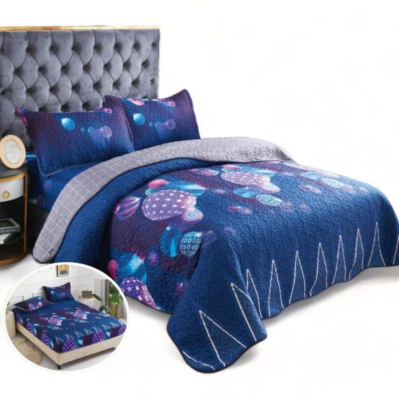 GENERICO - Quilt De Verano 2 Plazas Juego De 5 Piezas Cubrecolchon Sabana Fundas