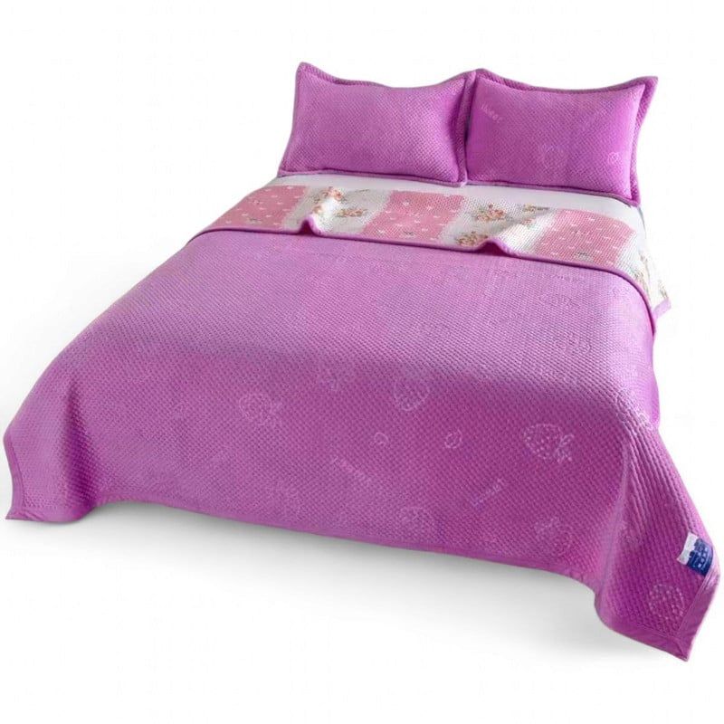 GENERICO - Cobertor Reversible Plush Y Quilt De Verano 2 Plazas Color Violeta